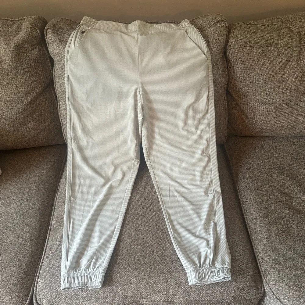 Athleta mint color/striped joggers for Everyday Comfort. Sz 12. Like new - Picture 1 of 7